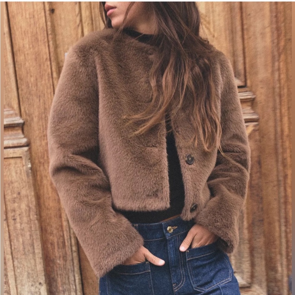 Zara brown faux fur short jacket